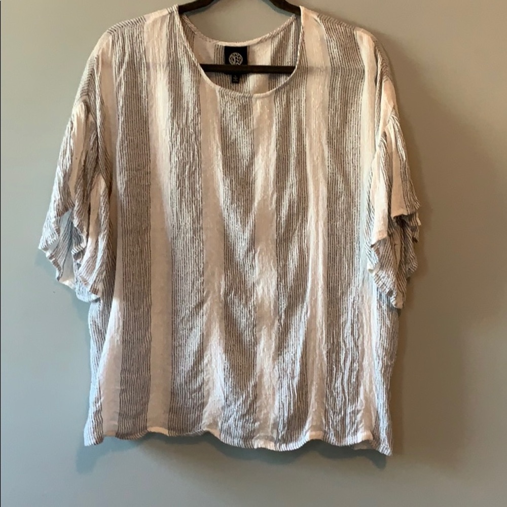 White, gray, and silver top with oversized sleeves